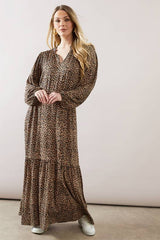 Leopard Collarless Viscose Jersey Midaxi Dress