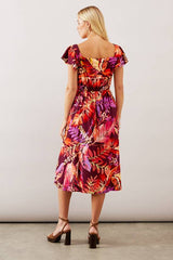 Petite Palm Viscose Ruched Midi Dress