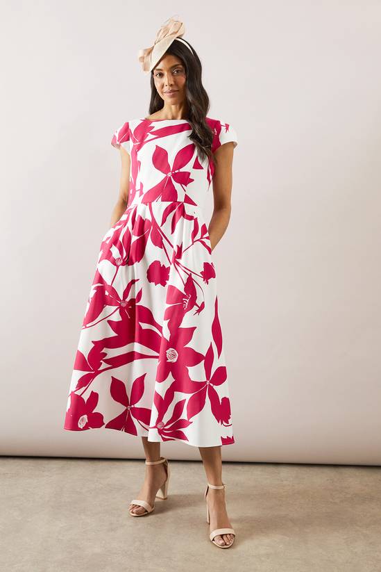 Floral Ottoman Fit & Flare Midi Dress