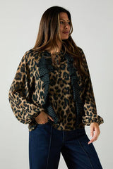 Leopard Asymmetric Ruffle Blouse