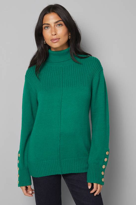 Rib Panel Button Sleeve Jumper