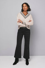 Tipped High V Neck Ribbed Jumper