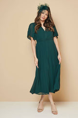 Chiffon Pleated Sleeve Midi Dress