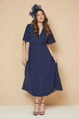 Chiffon Pleated Sleeve Midi Dress