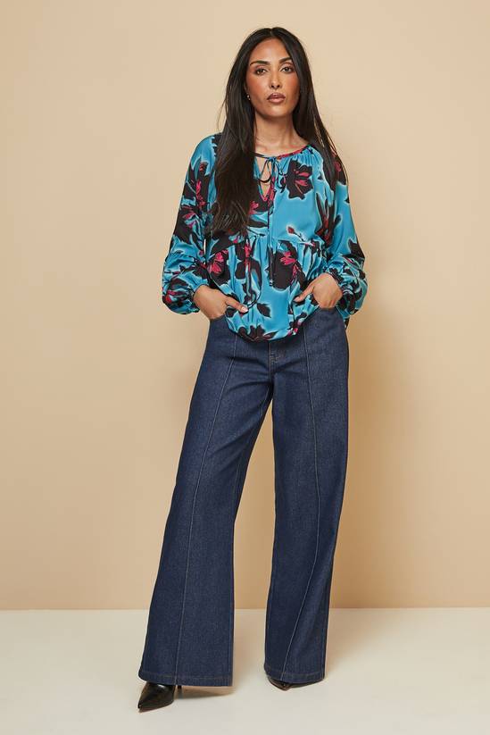 Petite Floral Tie Neck Blouse