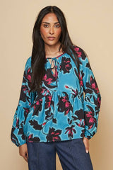 Petite Floral Tie Neck Blouse