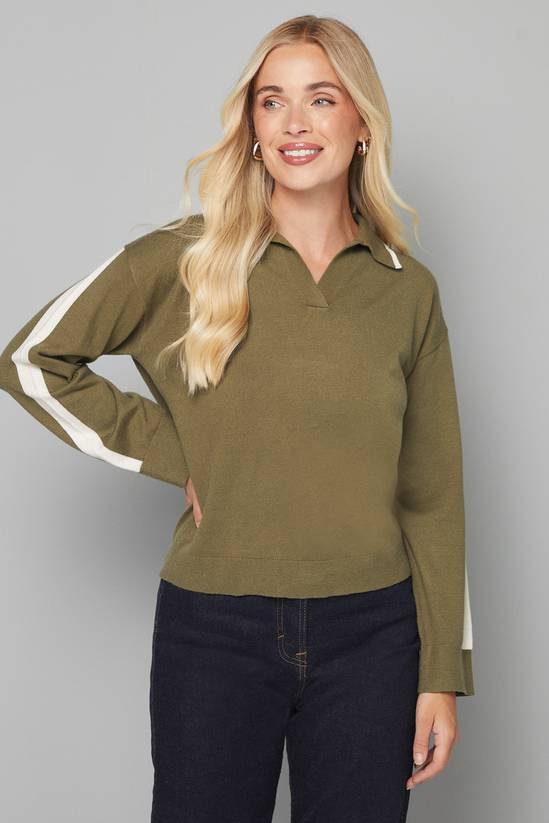 Petite Contrast Collar Knitted Jumper