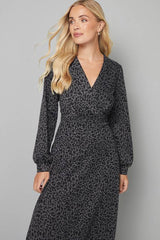Petite Leopard Ponte Wrap Midi Dress