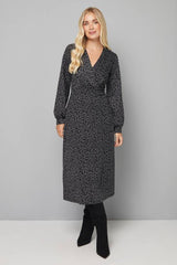 Petite Leopard Ponte Wrap Midi Dress
