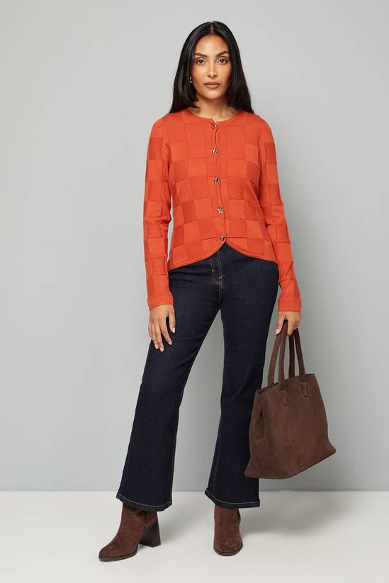 Petite Rust Stitch Detail Cardigan
