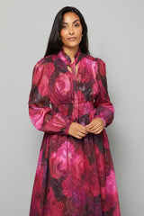 Petite Floral Print Shirred Waist Midi Dress