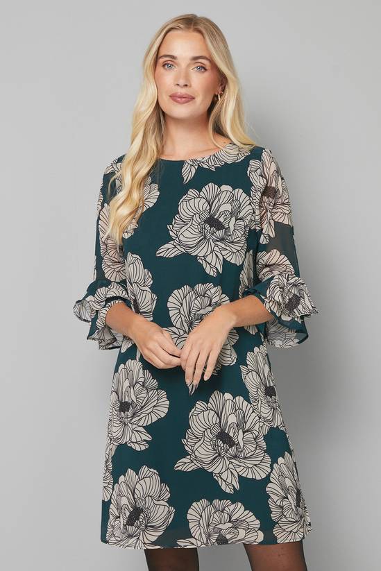 Petite Green Floral Flute Shift Dress