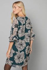 Petite Green Floral Flute Shift Dress