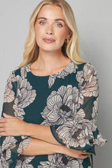 Petite Green Floral Flute Shift Dress