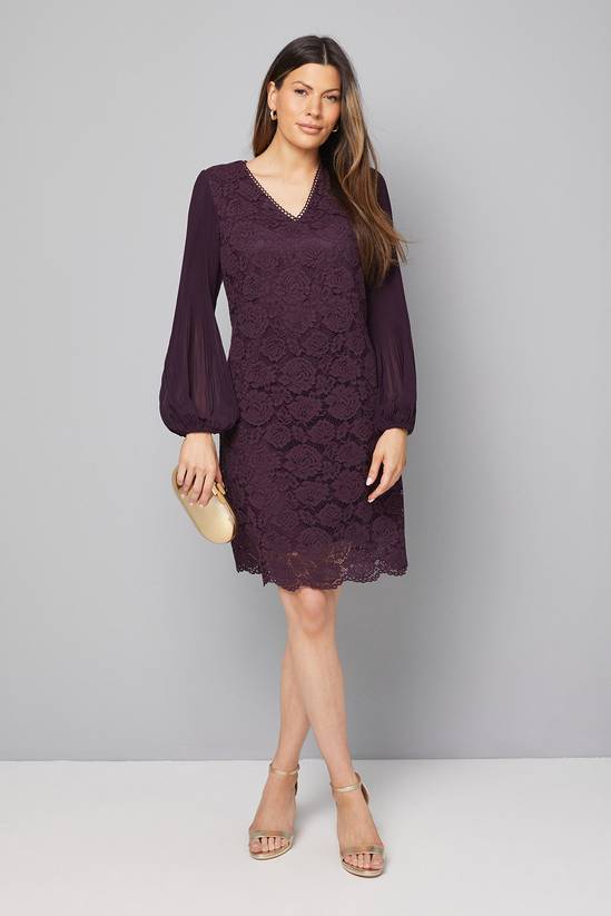 Occasion Lace Pleat Sleeve Shift Dress