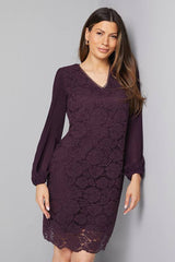Occasion Lace Pleat Sleeve Shift Dress