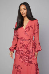 Floral Wrap Belted Midi Dress