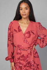 Floral Wrap Belted Midi Dress