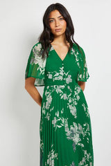 Pleated Cape Sleeve Midi Dress