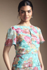 Floral Polka Dot Burn Out Ruched Midi Dress