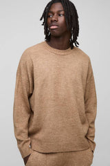 Oversized Boxy Extended Neck Brushed Knit Jumper