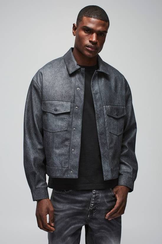 Oversized Washed Twill Stitch Detail Trucker Jacket