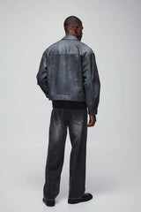 Oversized Washed Twill Stitch Detail Trucker Jacket