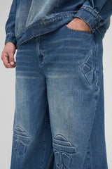 Plus Debossed Biker Baggy Fit Jeans
