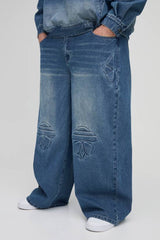 Plus Debossed Biker Baggy Fit Jeans