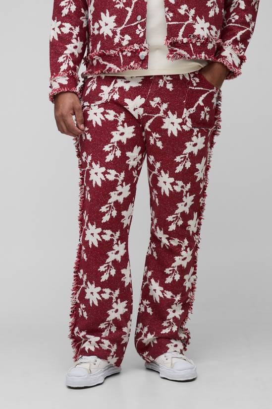Plus Floral Tapestry Stacked Flared Trousers