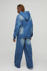 Tall Debossed Biker Denim Oversized Hoodie