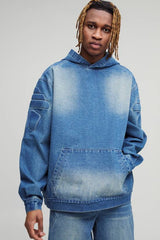Tall Debossed Biker Denim Oversized Hoodie