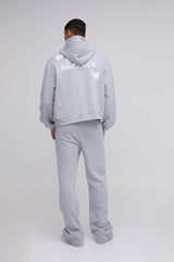 Oversized Boxy Hearts Puff Print Zip Through Hoodie