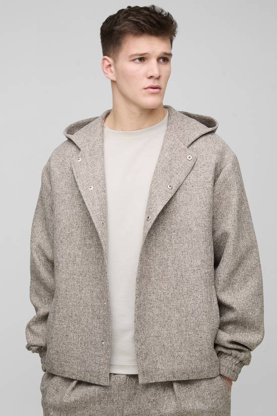 Tall Oversized Boucle Hooded Button Up Overshirt