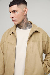 Tall Faux Suede Regular Fit Western Zip Up Jacket