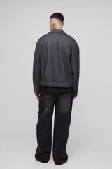 Tall Oversized Wool Look Biker Jacket