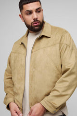 Plus Faux Suede Western Zip Up Boxy Oversized Jacket