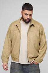 Plus Faux Suede Western Zip Up Boxy Oversized Jacket