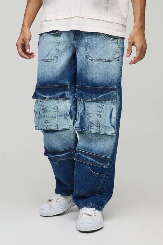 Relaxed Rigid Multi Pocket Cargo Denim Jeans