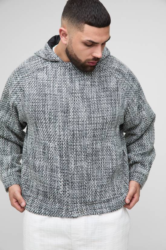 Plus Boucle Zip Up Hooded Oversized Jacket