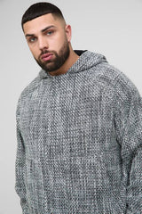Plus Boucle Zip Up Hooded Oversized Jacket