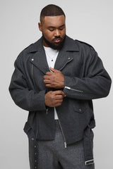 Plus Oversized Wool Look Biker Jacket