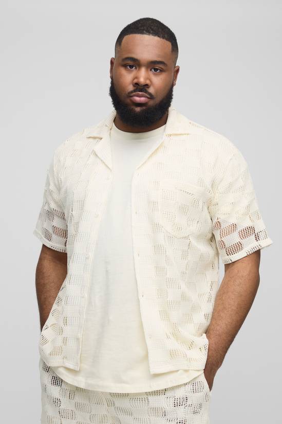 Plus Check Open Stitch Oversized Revere Shirt