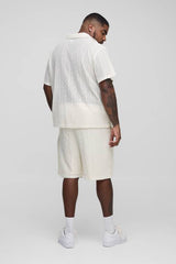 Plus Zig Zag Crochet Oversized Polo Shirt