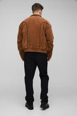 Tall Faux Suede Embroidered Oversized Boxy Fit Western Jacket