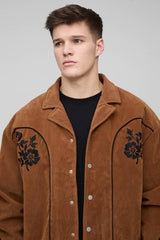 Tall Faux Suede Embroidered Oversized Boxy Fit Western Jacket