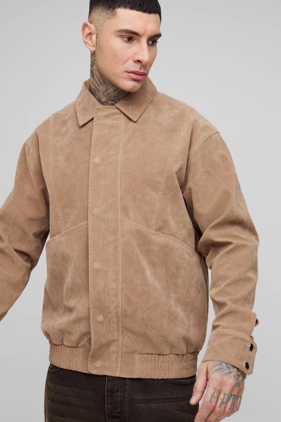 Tall Faux Suede Boxy Harrington Jacket