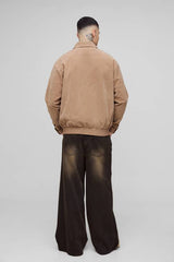 Tall Faux Suede Boxy Harrington Jacket