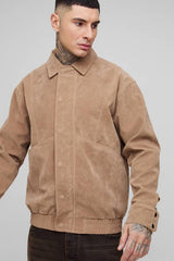 Tall Faux Suede Boxy Harrington Jacket