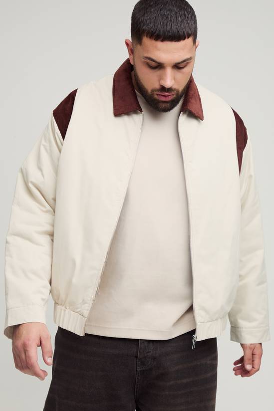 Plus Cord Contrast Collar Oversized Fit Padded Jacket